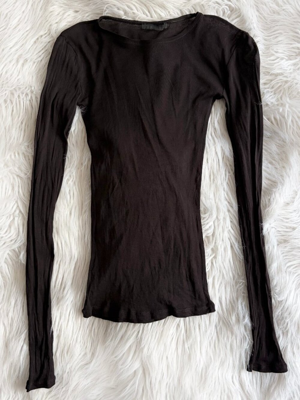 Zara Delicates Long Sleeve Black T Shirt Supima Cotton Size Small